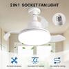 LED Ceiling Fan Light E27 Screw Invisible Fan Light with Remote Control Mute Timming Function 3-Speeds Wind Free Extension Pole