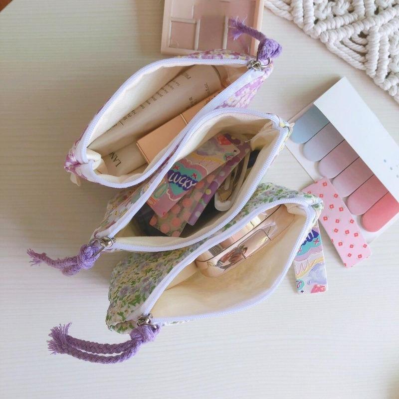 Mini-Baumwoll-Blumen-Organizer-Taschen für Damen, kleine Stoff-Kosmetik-Make-up-Tasche, kleine Geldbörse, Münzfach, Kinder-Kosmetiketui