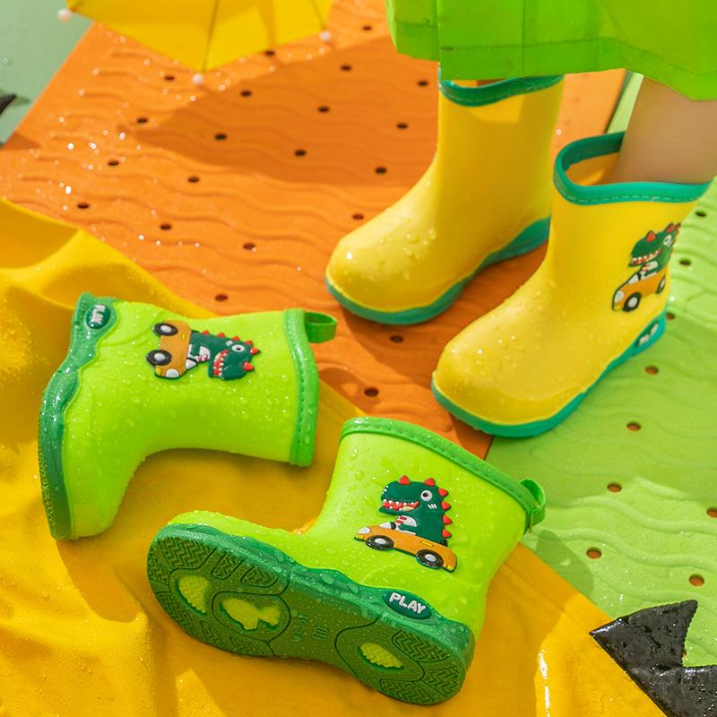 New Children's Rain Shoes Baby Rain Boots Cute Cartoon Water Shoes Outdoor Waterproof and Non-slip Dinosaur Male and Female Students