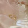 French Retro Design Heart & Square Diamond Open Ring, Gold-Plated s925 Sterling Silver