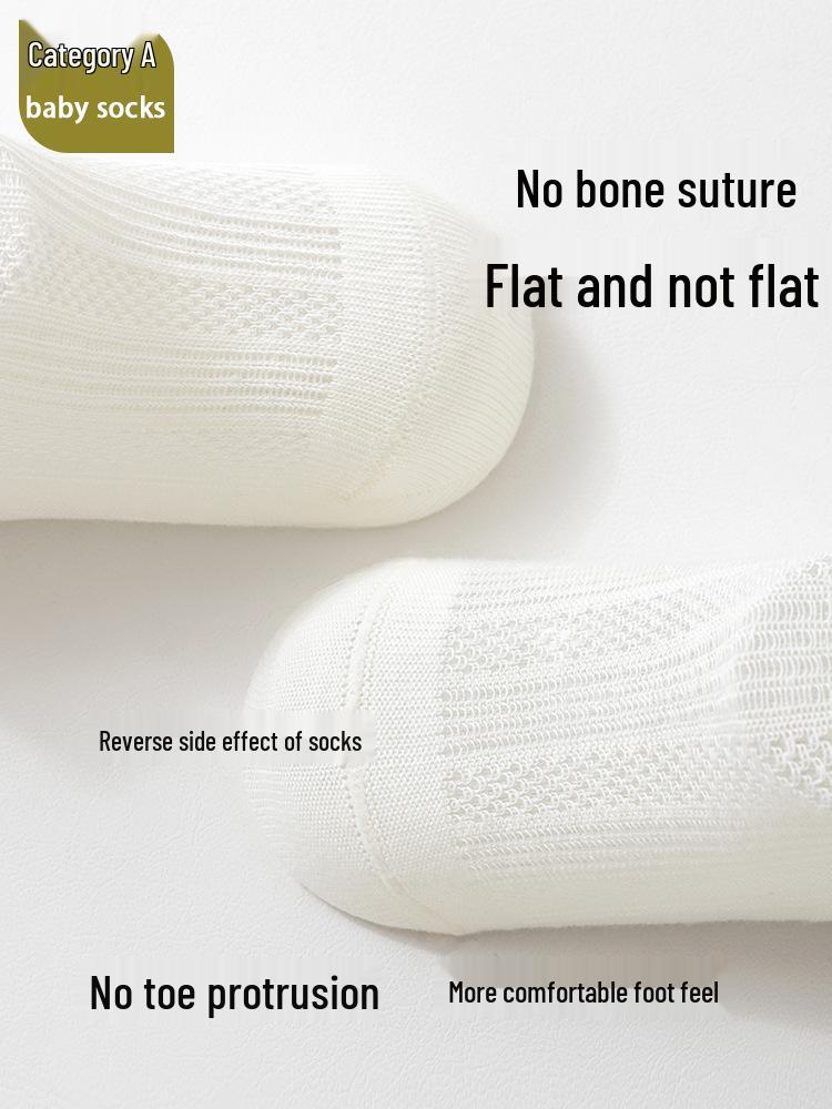 Class A Cotton Baby Socks - Breathable, Seamless, Loose Cuff, Mid-Calf Mesh for Newborns