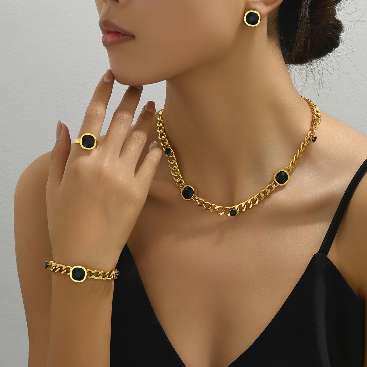 

Легкий роскошный персонализированный браслет, кольцо, серьги, инкрустированные бриллиантами, универсальный геометрический дизайн, цепочка на ключицу