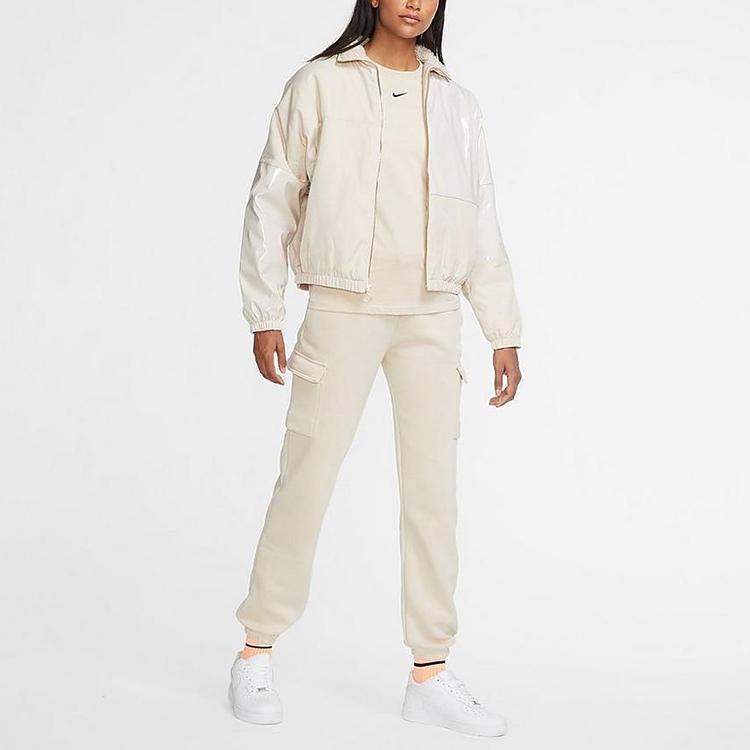 Nike Retro Sports Stand Collar Shiny Spliced Jacket Women Jacket Bright-White CZ1870-140