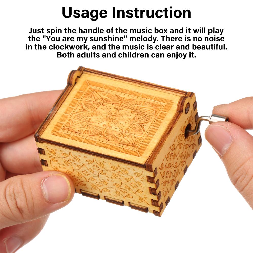 Day Classical You Are My Sunshine Antique Engraved Musical Boxes Wooden Hand Crank Music Box
