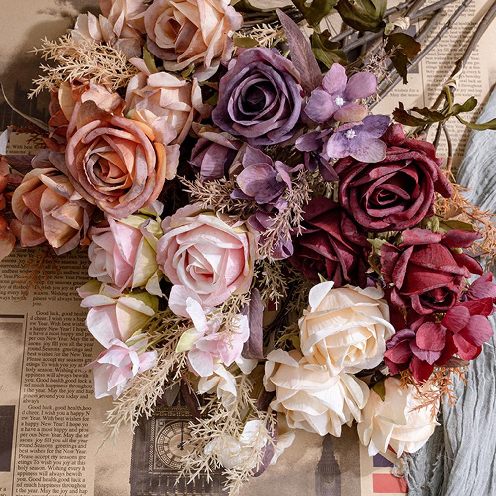Artificial Rose Bouquets Artificial Flowers Rose Flower Branch Realistic Fake Rose For Wedding Home Decor
