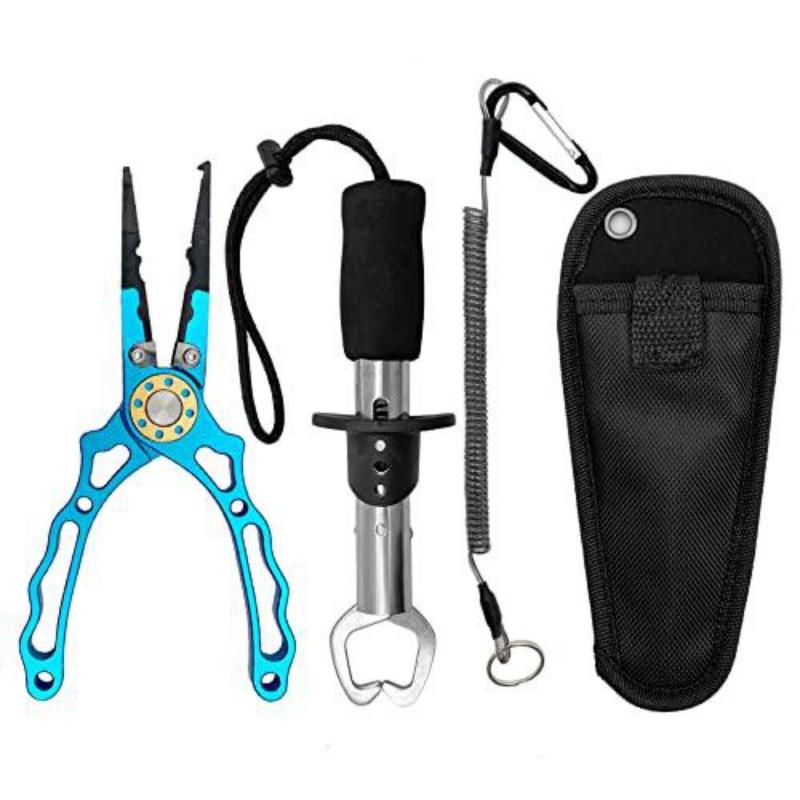 Fishing Pliers Plus Fish Gripper Multi-Functional Gear Fishing Line Cutter Fish Hook Remover for Both Salt Water and Fresh Water Blue