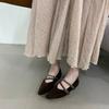 2025 autumn new pointed chain texture inner height increase single shoes women's evening breeze bow Mary Jane shoes