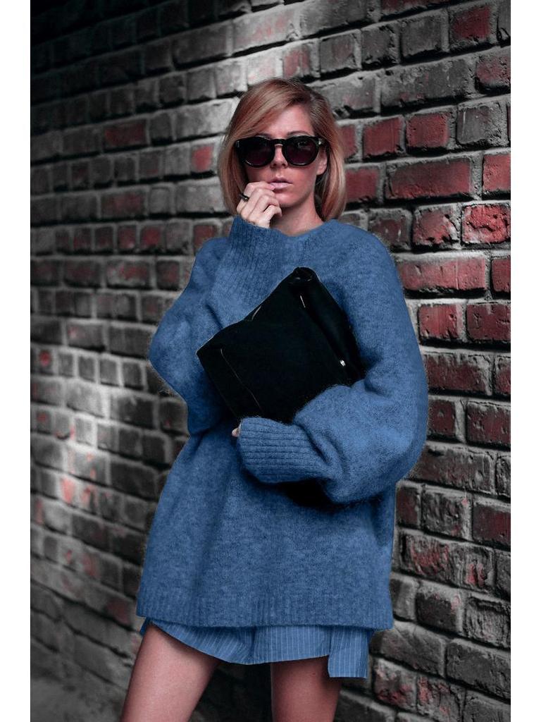 2024 Damski Sweter Dzianinowy z Długim Rękawem i Okrągłym Dekoltem w Dużych Rozmiarach