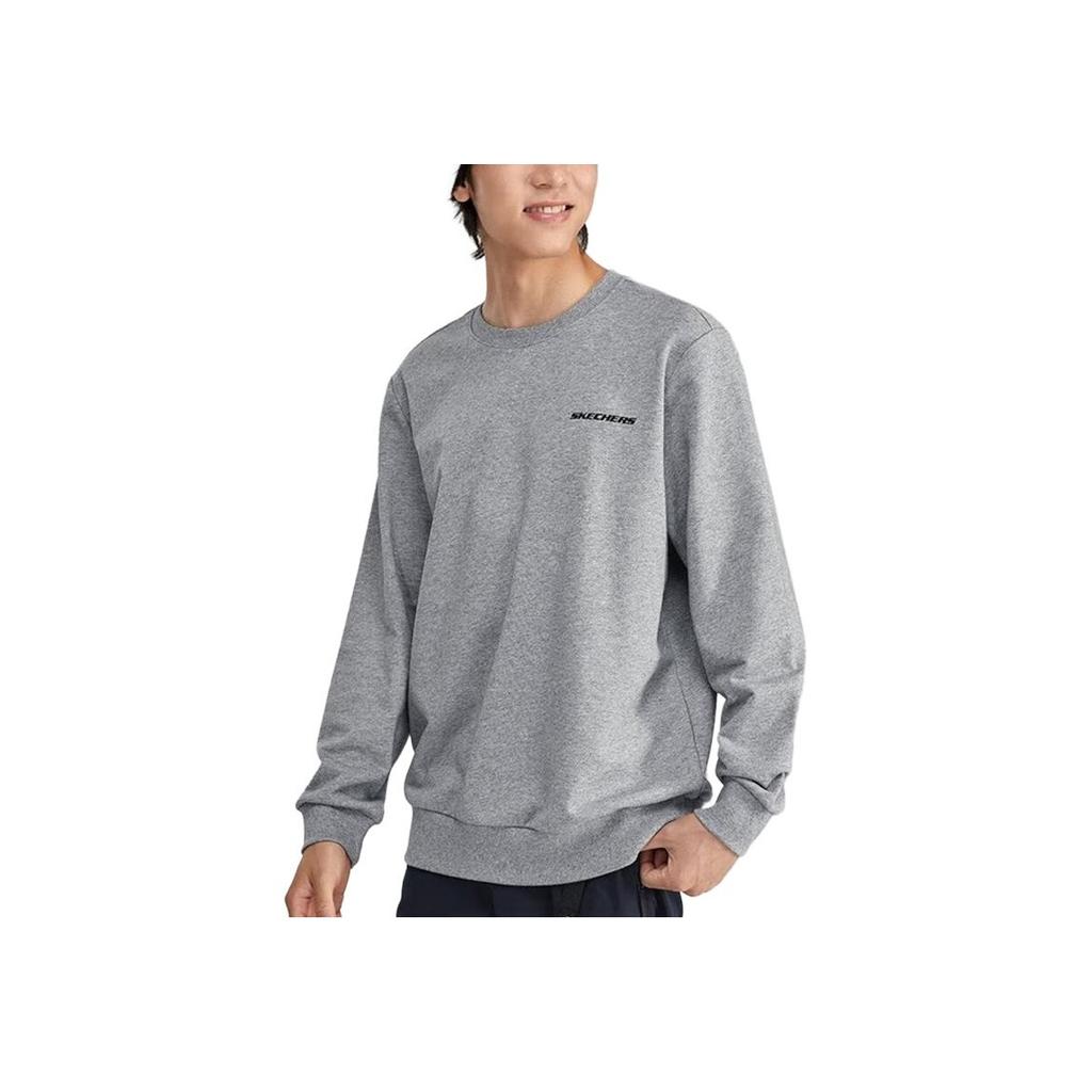 Skechers Colorful Casual Series Printed Letter Crew Neck Pullover Sweatshirt Men Sweatshirt Light-Gray L323M099-004F