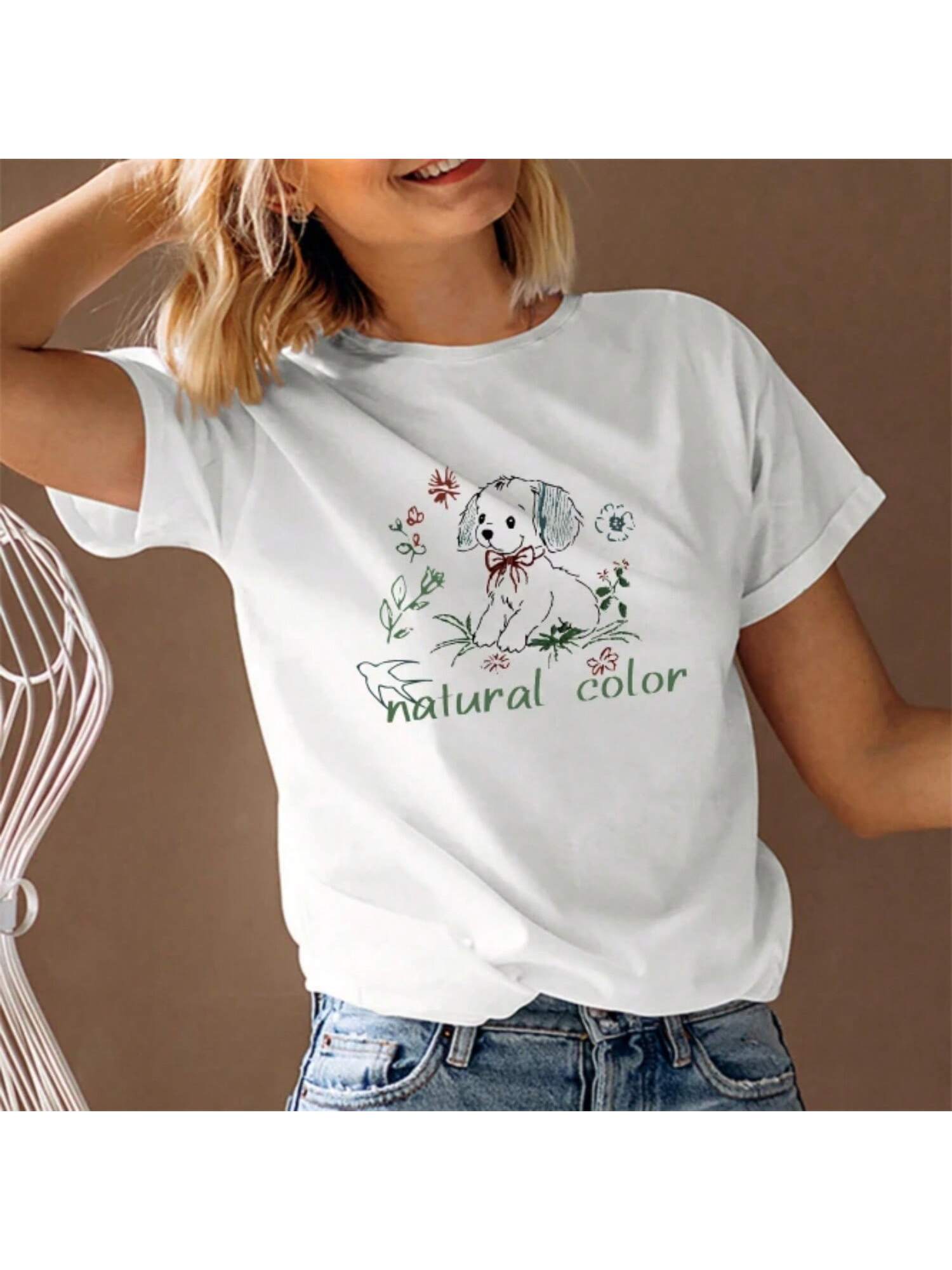 Wounisex s T-Shirt Natural Color Graphic Tee Short Sleeve Round Neck  Summer 2025 Fast Shipping S разноцветный
