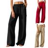 Pantaloni da Donna Elasticizzati a Vita Alta Vestibilità Casual Gamba Larga Lunghi Pantaloni con Tasche