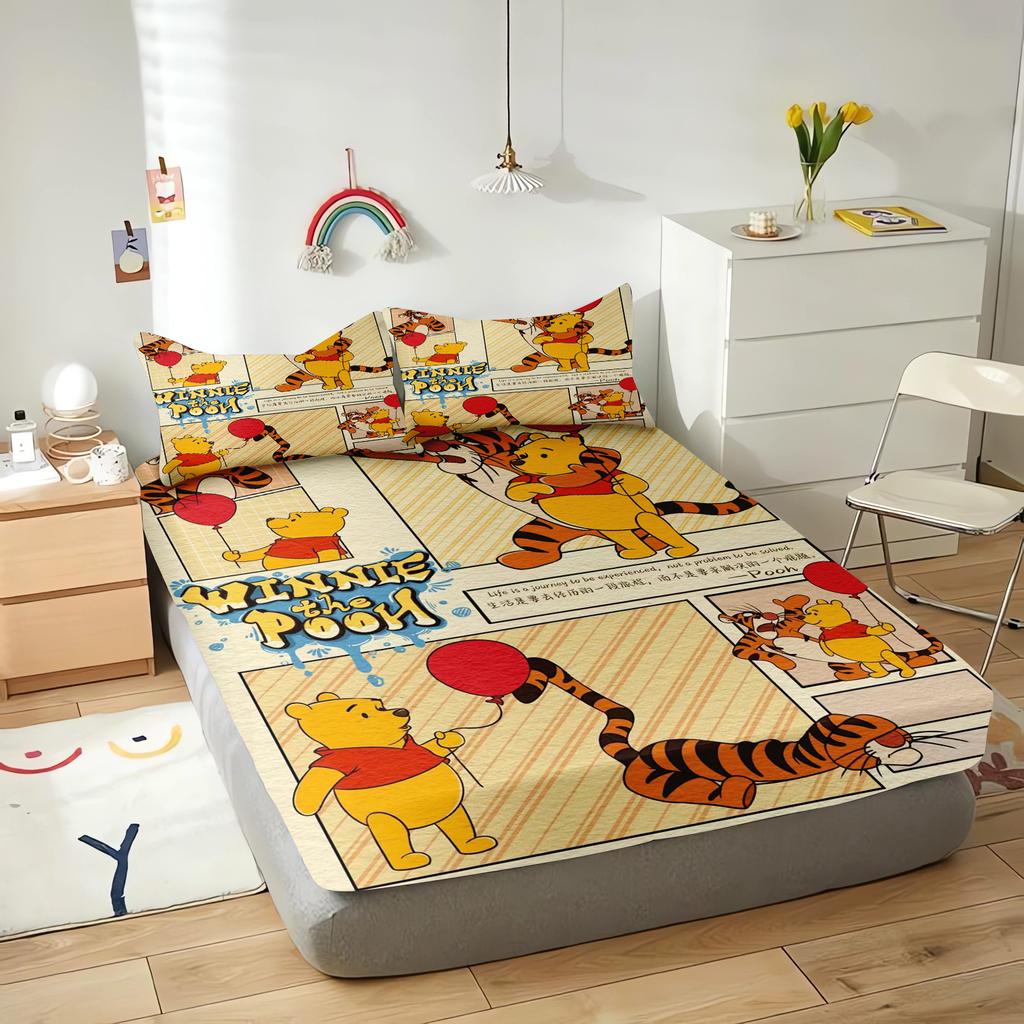 -Winnie The Pooh Fitted Sheets Cartoon Bedding Set Quilt 3D Children Cover Set King Size Covers Printed  Polyester