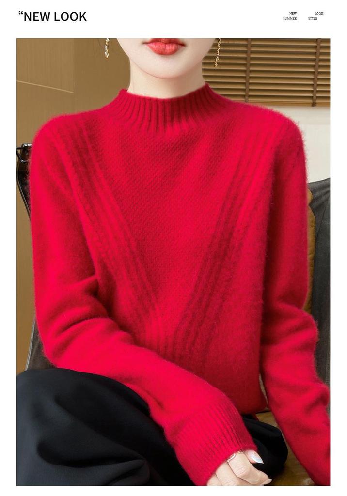 Elegant Women's High Neck Wool Sweater - Solid Color, Soft, and Versatile Knit Pullover for Autumn & Winter