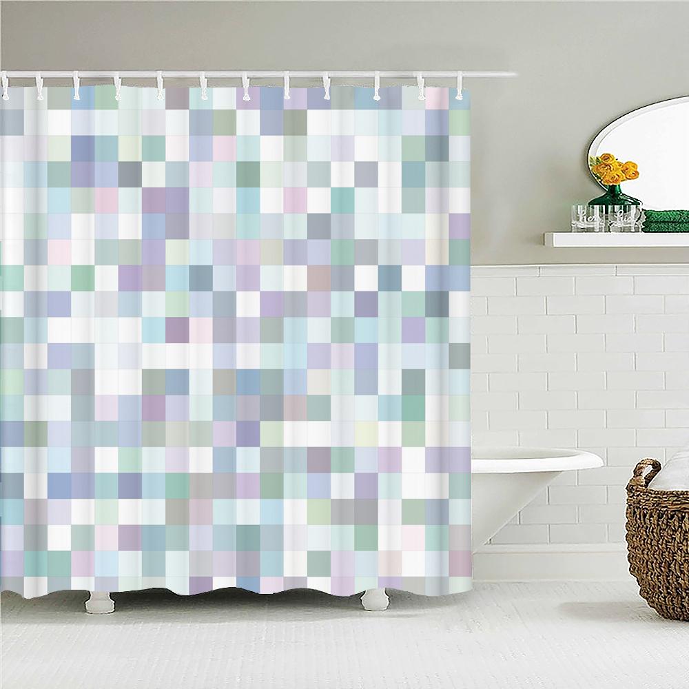 Tenda da Doccia Impermeabile con 12 Ganci Tende da Bagno Stampate Geometriche Classiche Tessuto in Poliestere Colorato Decorazione per Vasca da Bagno