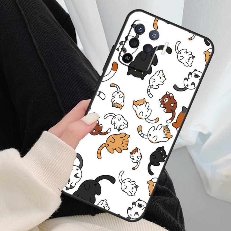 Cute Cartoon Cats Collage Case For Oppo A17 A57 A77 A40 A78 A54 A74 A94 A76 A16 A96 A18 A60 A80 A38 A58 A98 A15 A5 Pro