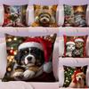 Cute Animals Celebrate Christmas Third Pillow Case Silky Short Plush With Invisible Zipper Dustproof Sofa Cushion Cover