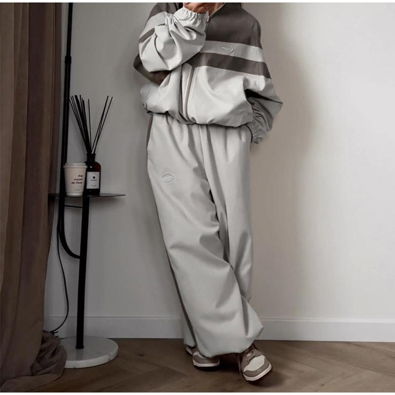 Zestaw dwuczęściowy Jumper na wiosnę i jesień Damska kurtka z długim rękawem i zamkiem błyskawicznym + Spodnie sportowe w stylu hip-hop z naszywkami Luźny damski strój