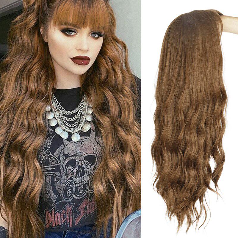 MERISIHAIR Long Mix Brown Purple Womens Wigs with Bangs Heat Resistant Synthetic Kinky Curly Wigs for Women African American