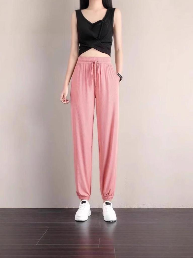 Pantalones de Encaje Acampanados de Seda de Hielo para Mujer - Sueltos, Adelgazantes, Modernos, Ligeros para Verano