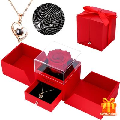 Rose Gift Box Love You 100 Language Pendant Necklace,for Valentine's Day, Mother's Day, Thanksgiving, Christmas, parties
