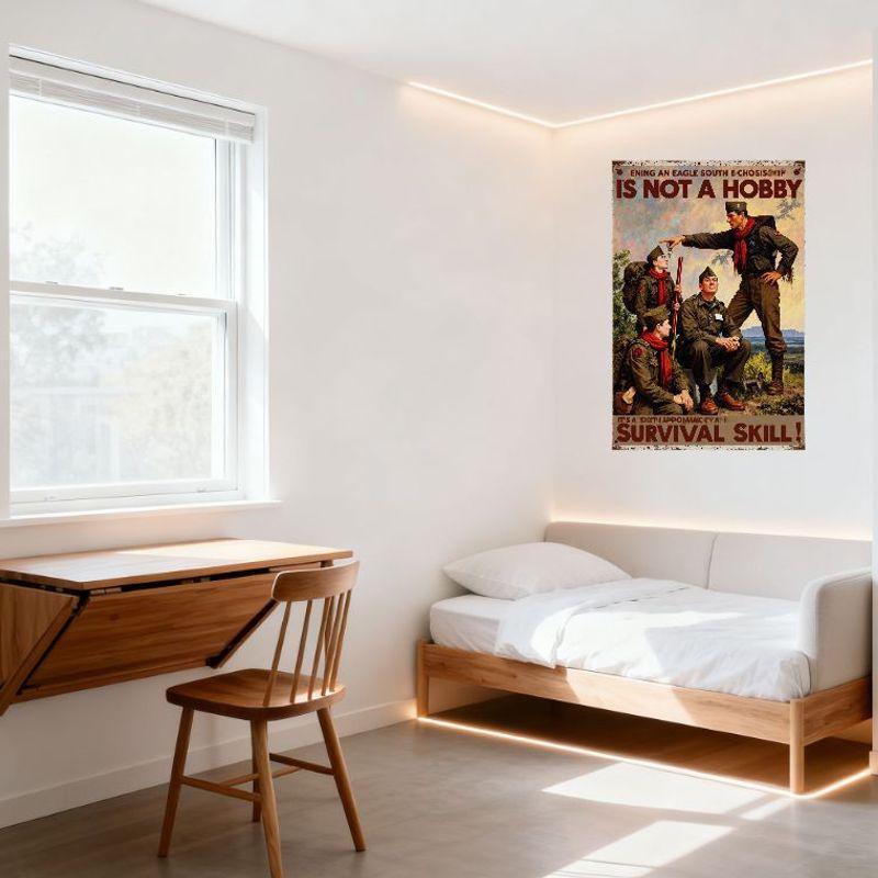 Vintage Military Scout Survival Metal Tin Sign - Weathered Metallic Texture Wall Plaque for Man Cave Bar Home Decor