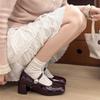 Patent leather Mary Jane single shoes women's spring new versatile thick heel square head one-word buckle temperament high heels