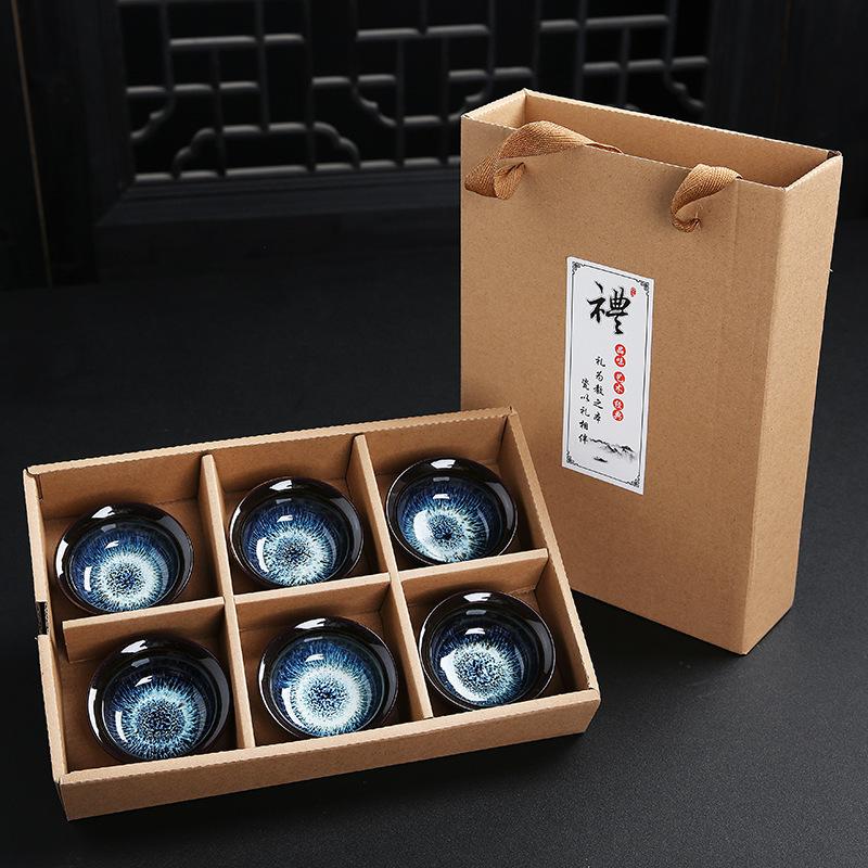 Ceramic Blue and Douli Set White Porcelain Hand-painted Household Kung Fu Tasting Bowl Tea Cup Kiln Ch