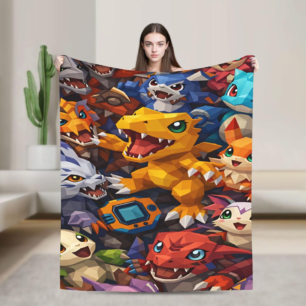 Digimon Plush Blanket Girls Boys Flannel Throw Blanket For Couch Chair Super Soft Quality Bedspread Gift