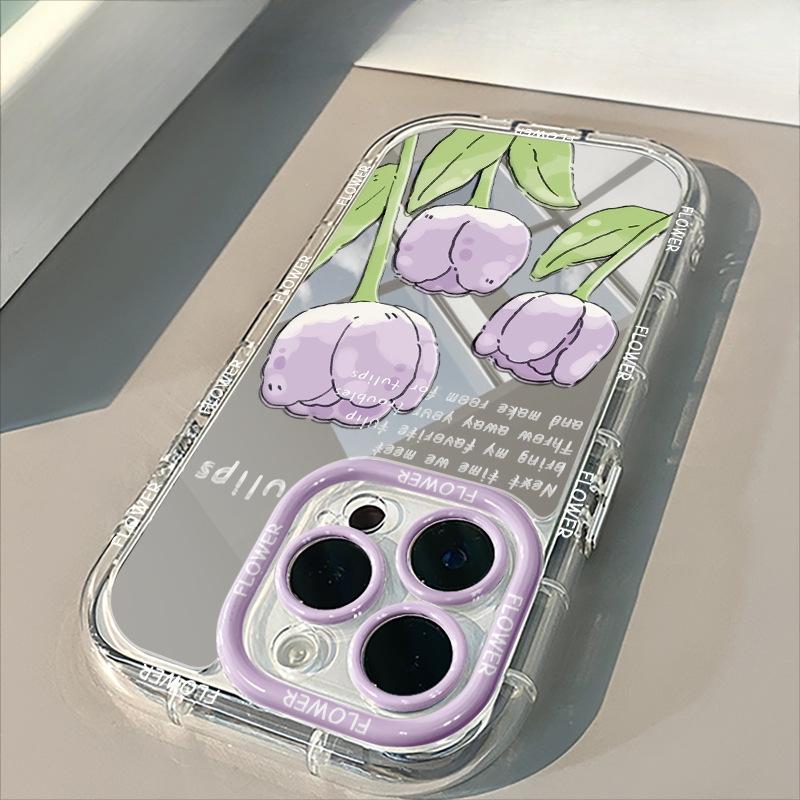 Puff Mirror Tulips Are Suitable for Apple 16promax Mobile Phone Case IPhone 15 All Inclusive 14/13 Couples