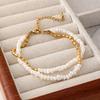 GEMCHIC Women's Freshwater Pearl Necklace and Bracelet Set Stainless Steel Layered Jewelry