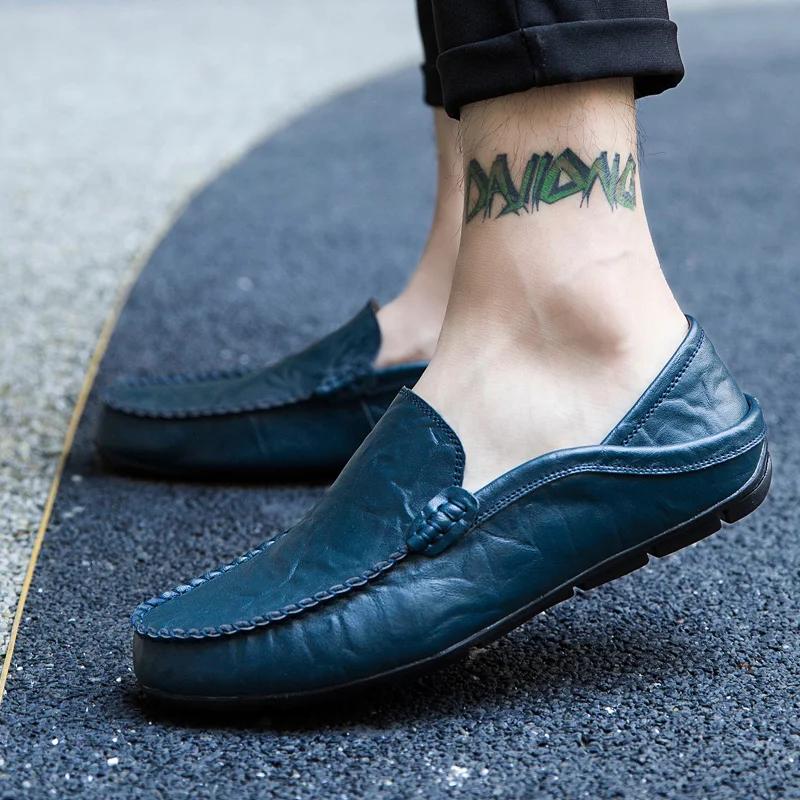 Summer Fashion Men Loafers Italian Casual Luxury Brand Men Shoes Genuine Leather Moccasins Light Breathable Slip On Boat Shoes