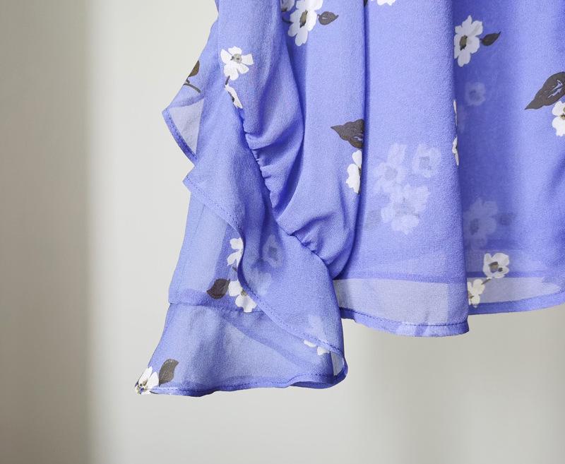 Damen Maulbeerseide V-Ausschnitt Bluse - Französisch Lila, Rüschen, Geknöpft, Doppellagig