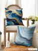 Blue Gold Wave-Shaped Pattern Cushion Cover Natural Linen Organic Fabric Double-Sided Printing Breathable Perfect For Home Decor
