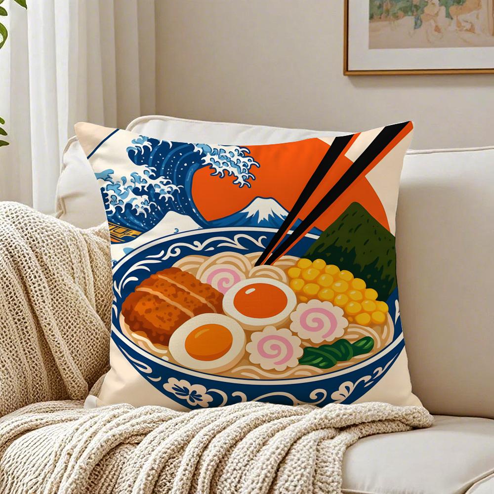 Ramen Pillow Japanese Retro Illustration Cushion Cushion Cover Pillowcase Antidustmite Living Room Sofa Decor Cushion Room