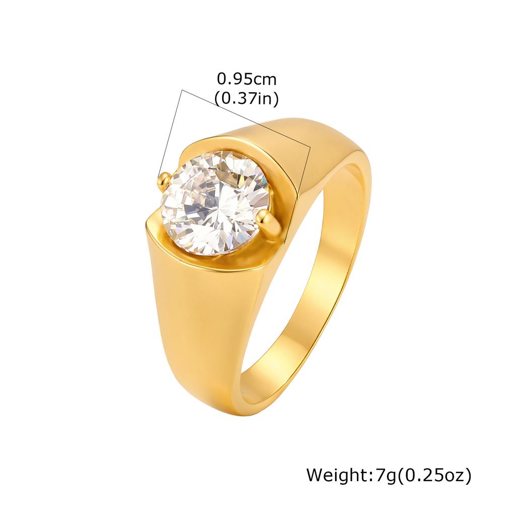 Fashion White/Yellow Zircon Ring for Women, Gold Plated Stainless Steel High Polished Rings, Wedding Little Luxury Jewelry Gift