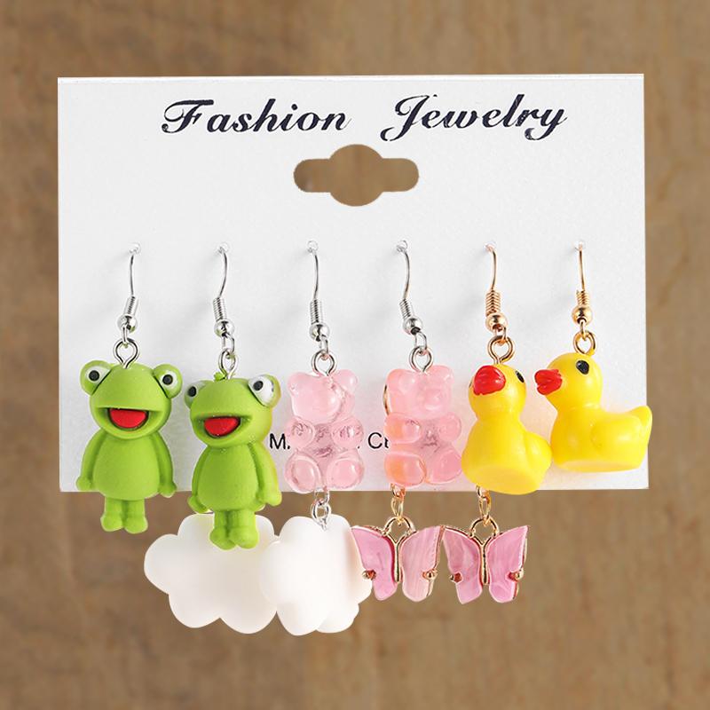 2026 Cartoon Frog Duck Earrings Set Animal Butterfly Cute Dangle Earrings for Women Geometric Bear Cloud Earring Trendy Jewelry