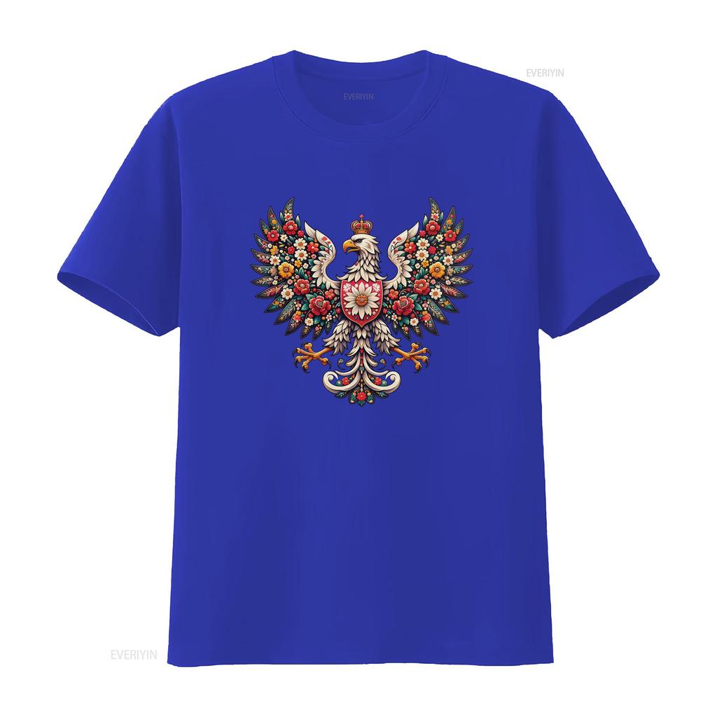 Patriotic Polish White Eagle Folk Art Floral Print Casual T Shirt vintage Washed Unisex Breathable Versatile homme graphic
