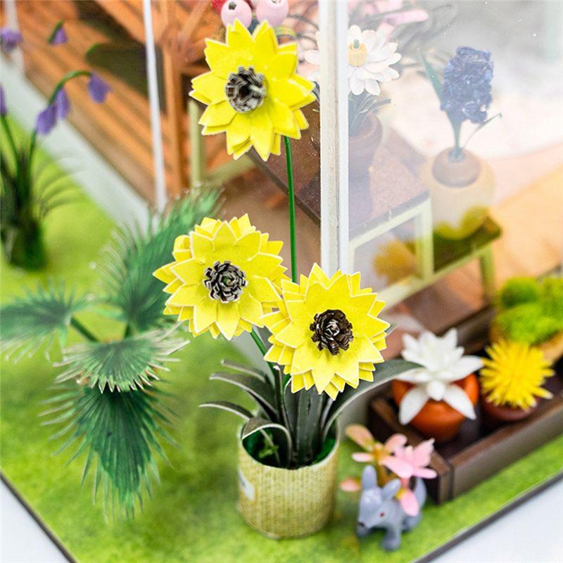 AEE4-DIY Garden House Book Nook Shelf Insert Miniature Building Kits Wooden Doll House Flower Garden Room Bookshelf