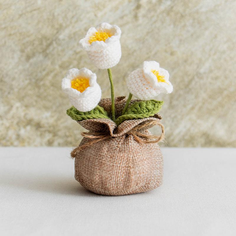 2025 Knitted Flowers Potted Cute Crochet Flowers Knitting Flower Wedding Guest Gift Crochet Rose Sunflower Table Decor