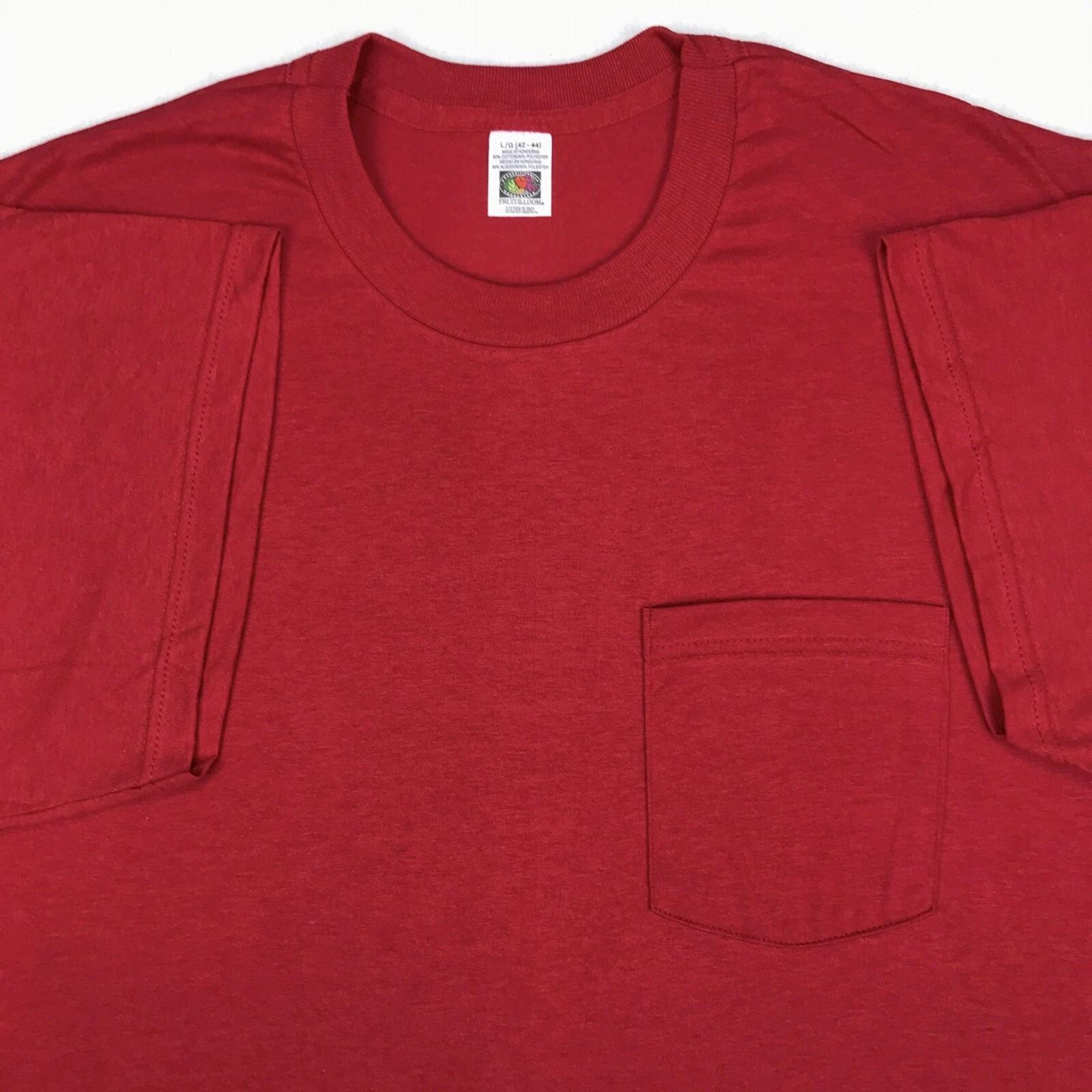 NOS vtg 90s BLANK BURGUNDY FRUIT OF THE LOOM PAPER THIN POCKET T-Shirt L red S