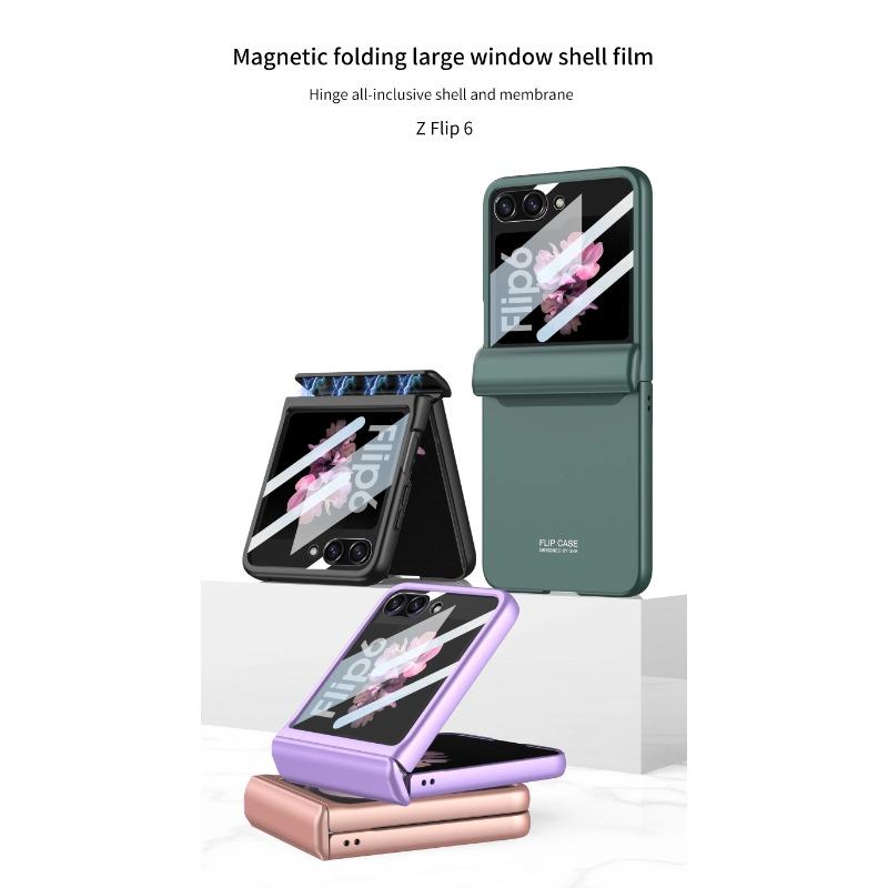 Funda rígida de PC con bisagra magnética para Samsung Galaxy Z Flip 6, 5 y 4, a prueba de golpes y con protector de pantalla pequeño.