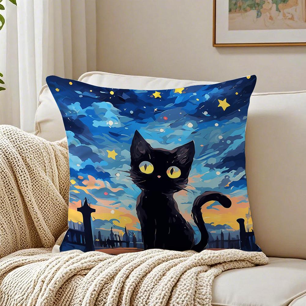 Fashion Casual Starry Sky Art cats Cozy Cushion Cover Linen Pillowcase Soft  for Sofa Bed Home Room Decor