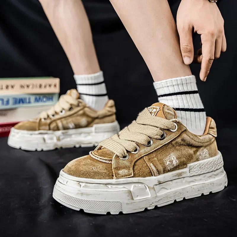 The New Summer Denim Trendy and Fashionable Casual Shoes, Thick-soled Height-increasing Men's Shoes