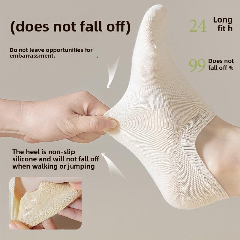 5 Pairs of Women's Summer Thin Cotton Non Slip Absorbent Breathable Invisible Shallow Mouth Sports Socks
