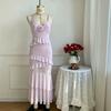 Womens Backless Solid Color Slip Dress Slim Fit Ruffle Maxi Beach Vacation