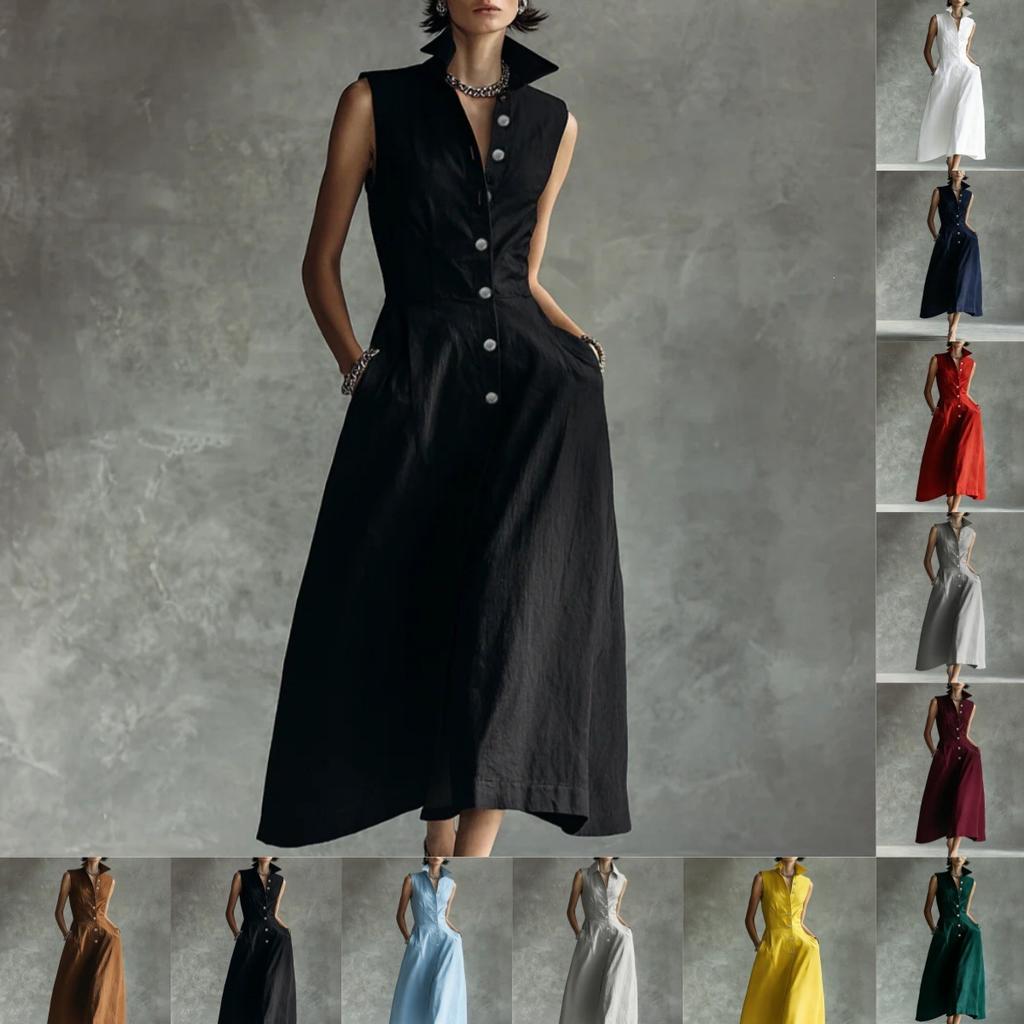 Europa und die Vereinigten Staaten 2026 Sommer neue Mode lässig Stehkragen Temperament Trend Stil Knopfkleid