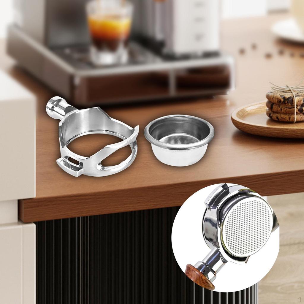 58mm Bottomless Portafilter Head with Filter Basket for E61 Machine, Easy to Clean, Durable Coffee