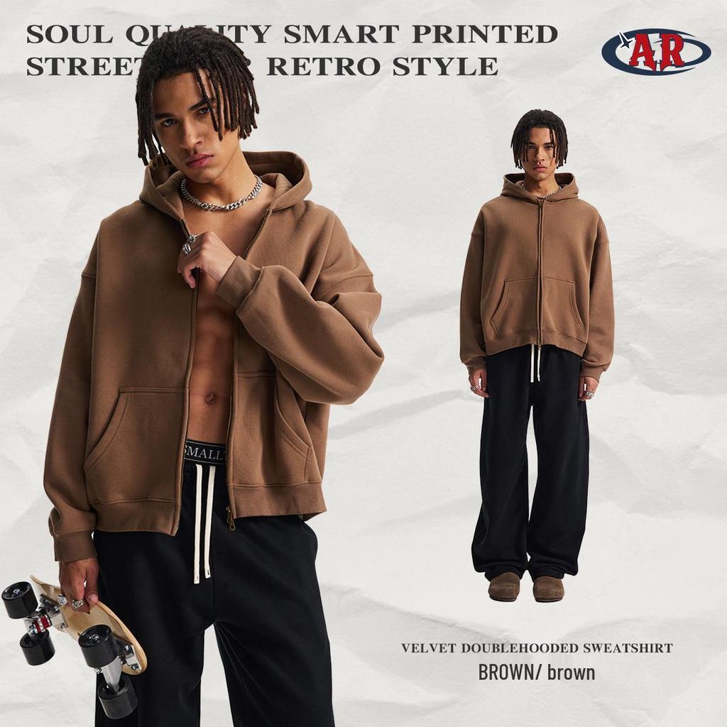 2025 Herbst/Winter Boxy Cropped Reißverschluss Kapuzen-Strickjacke: Unisex Lockerer Fleece-gefütterter Pullover mit tief angesetzten Schultern