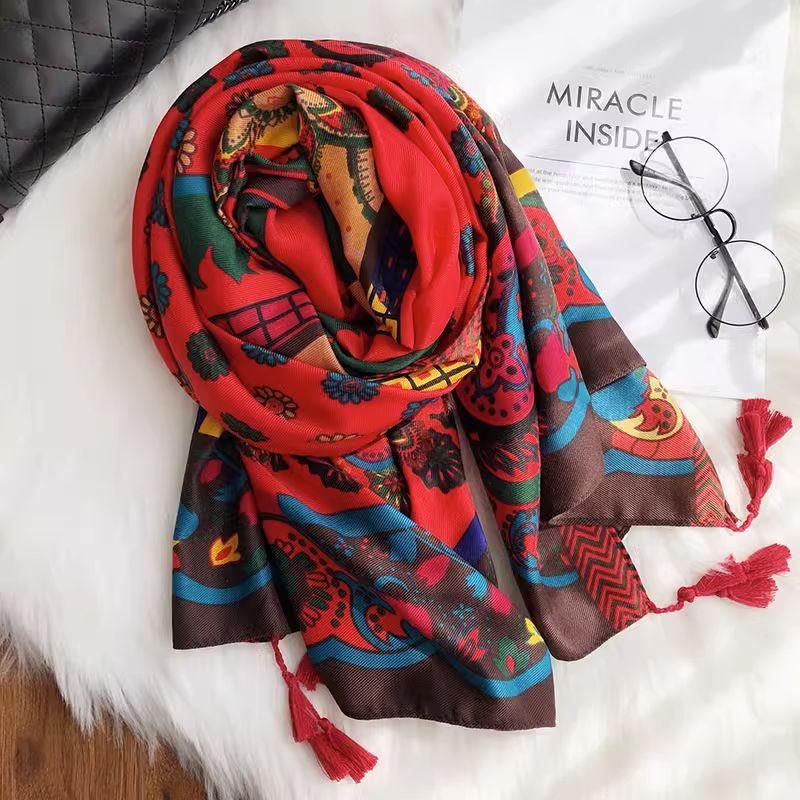Шарф женский зимние теплые шарфы винтажный богемный этнический стиль шаль накидка пляжное — фото 22
