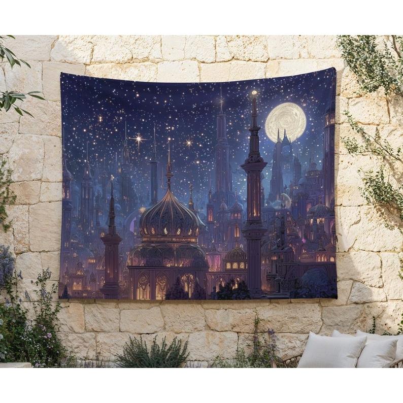 Night view of a foreign city tapestry 75x100